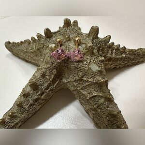 Stainless Steel Gold tone Pink stud earrings